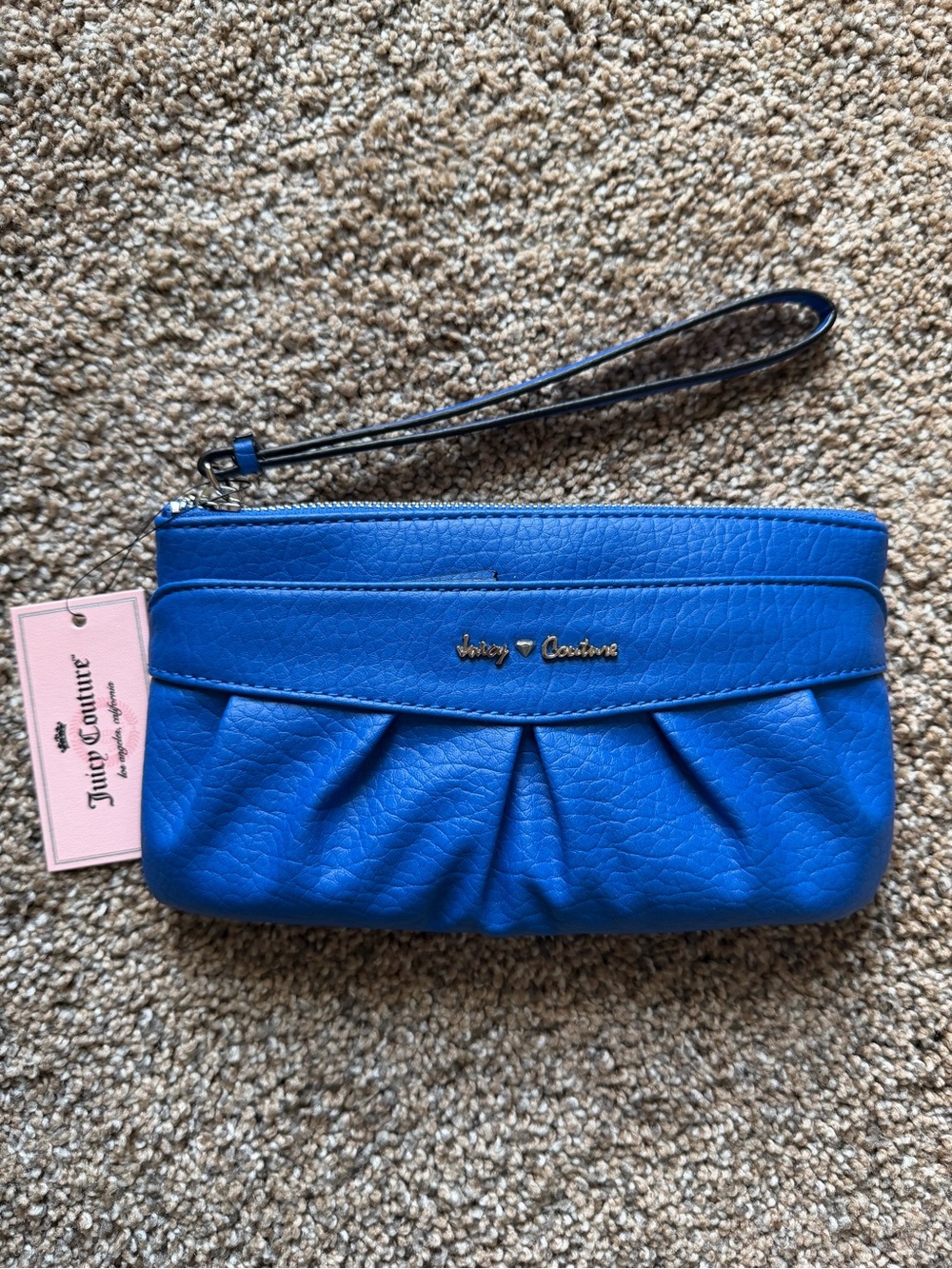 JUICY COUTURE Pleated Wristlet Clutch Purse in Cobalt Blue